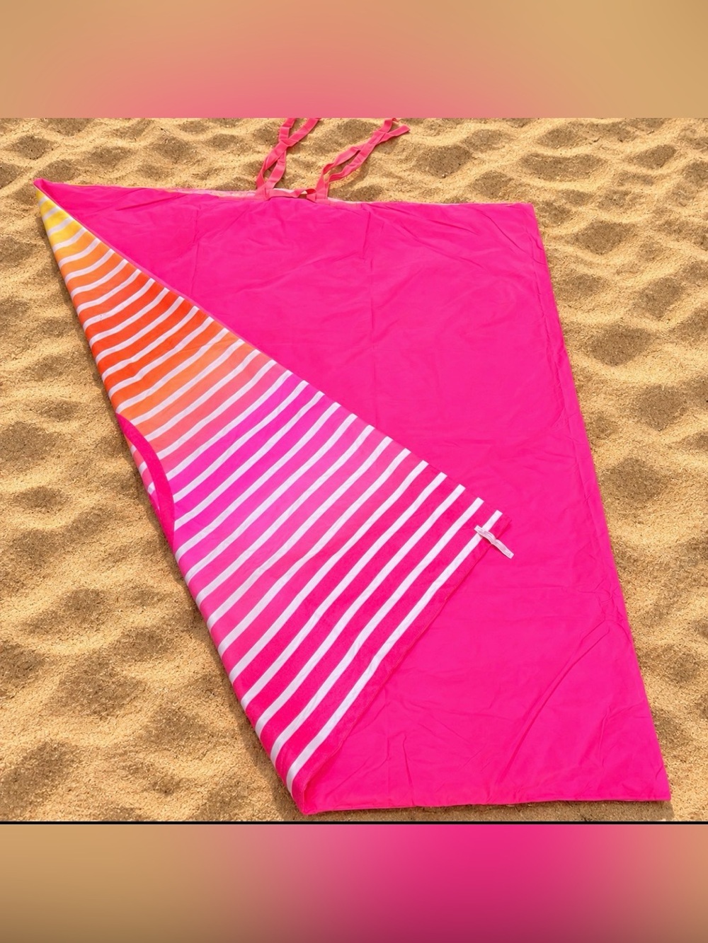 Victoria's Secret Summer Sunset Roll Up Beach Blanket Mat Pink Striped 48x56 VS - Picture 4 of 9